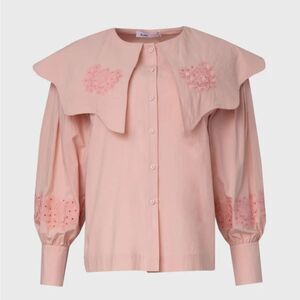 Dress Blank Women’s Pink Collared Embroidered Floral Blouse Small NWT B_ank